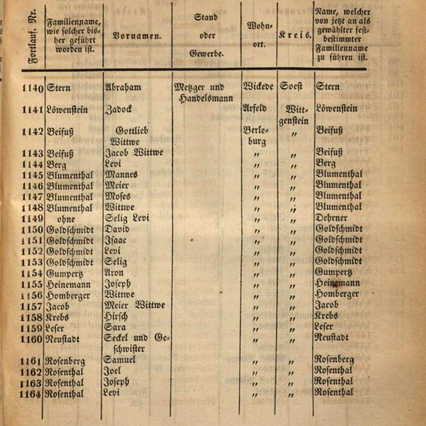 Familiennamen der Juden 1846 3/6