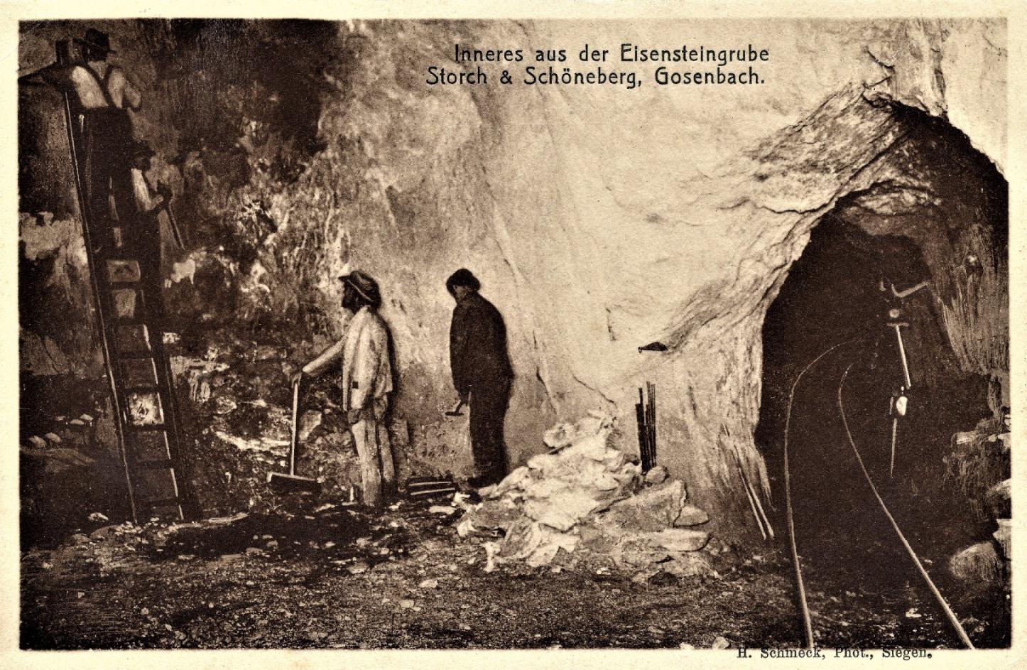 Postkartenmotiv vom Bergbau unter Tage 1908
